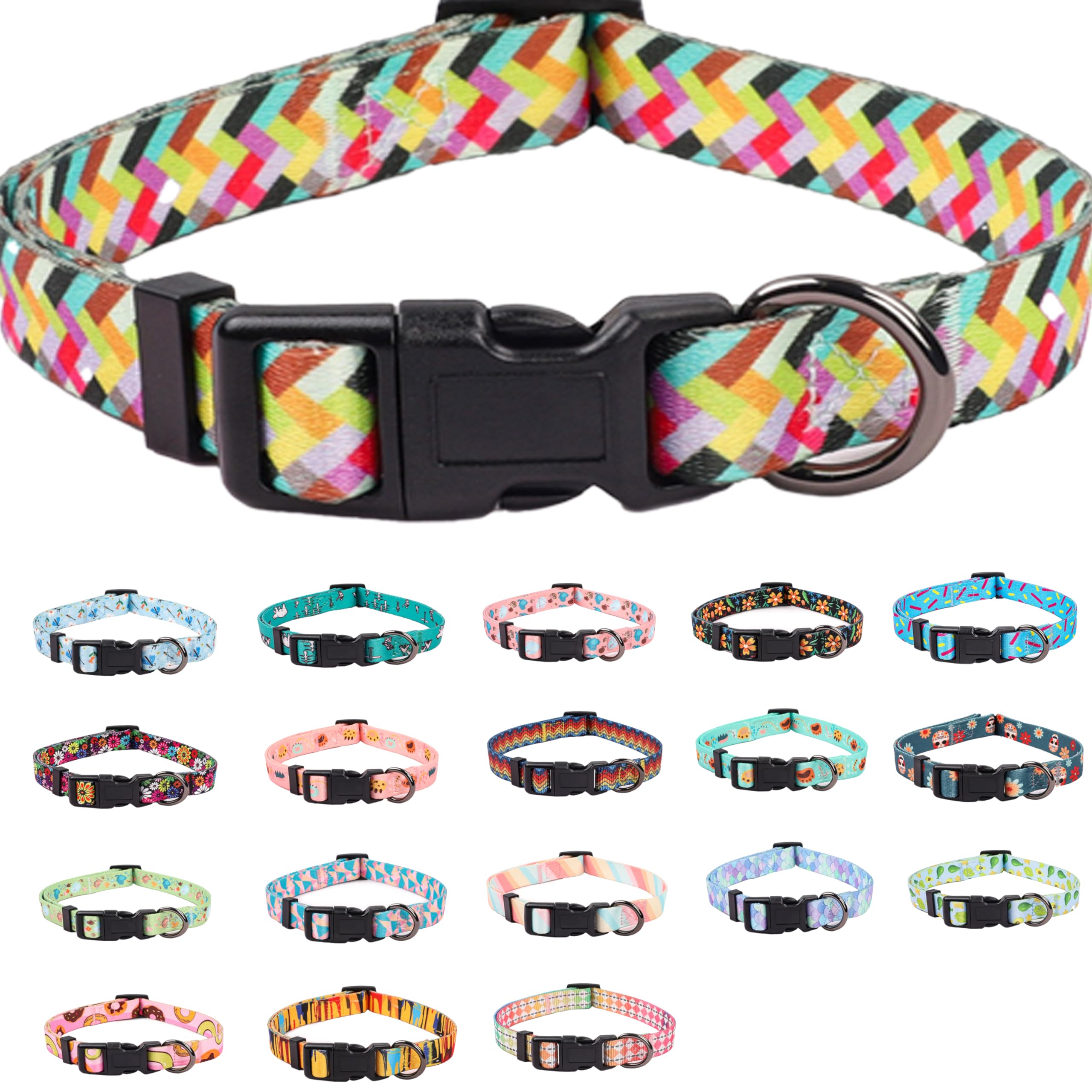 COSYHOMELONDON Dog Collar for Small Dogs, Cute Small Medium Large Dog Pet Collar, with Floral Patterns, Soft Adjustable for Boy Girl Female Male Puppy Dog Collar (Flash strip B, m)