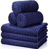 Buryeah 6 Pcs Flannel Fleece Throw Blanket Bulk 50 x 60 Inch Wedding Throw Blanket 3D Jacquard Grid Design Soft for Couch Sofa Chair Donation Homeless Gift (Blue)