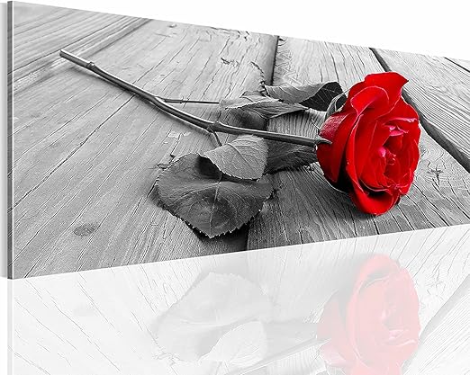 bestforhome Rose in schwarz-weiß mit roten Blättern, 120x80cm auf