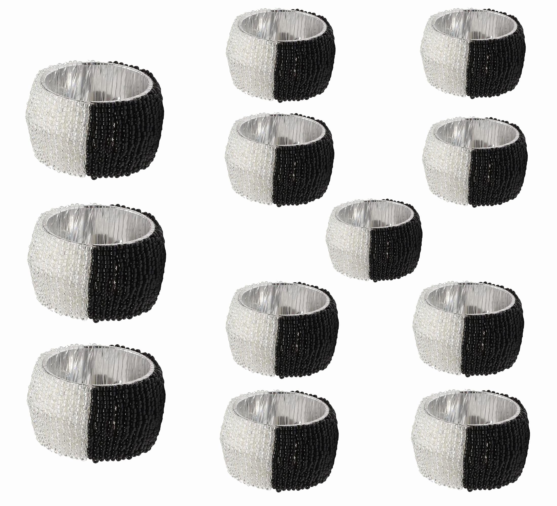 Photo 1 of RIANGI Napkin Rings Set of 12 - Boho Black and White Stripe Napkin Holder for Fall Holiday Table Decor