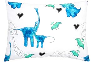 JumpOff Jo Pillow for Boys and Girls, Kids Travel Pillow, No Pillowcase Needed, 100% Cotton Cover, Hypoallergenic, Machine Washable – 14”x19”, Dinosaur