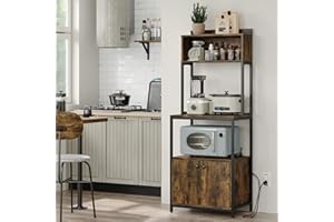 Furniouse 5-Tier Kitchen Bakers Rack with Power Outlet, Industrial Microwave Oven Stand with Storage, Kitchen Storage Shelf with Cabinet, Coffee cart, Standing Kitchen Storage Rack (Rustic Brown)