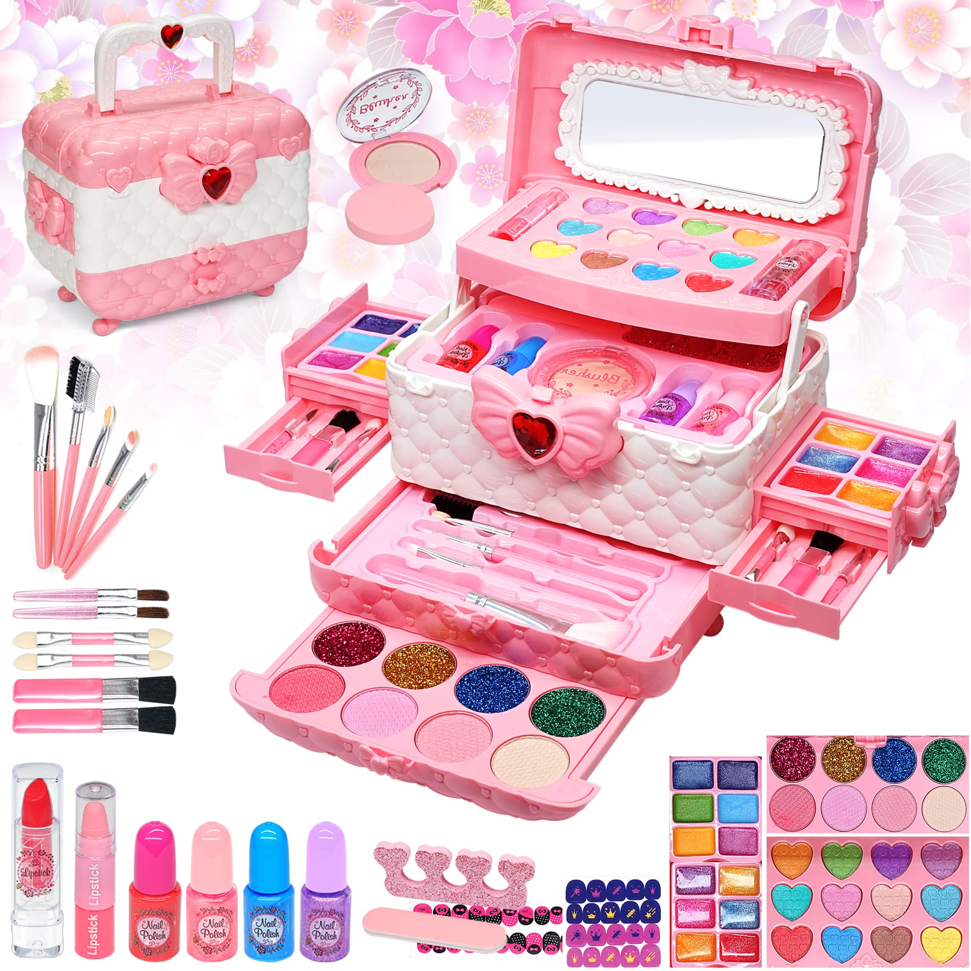Kids Makeup Sets for Girls - Safe and Washable Kids Makeup, Real Make Up Set for Girls Children Toddler, Little Girl Play Games Toys Presents, Princess Birthday Gifts for 4 5 6 7 8 9 10 Year Old(Pink)