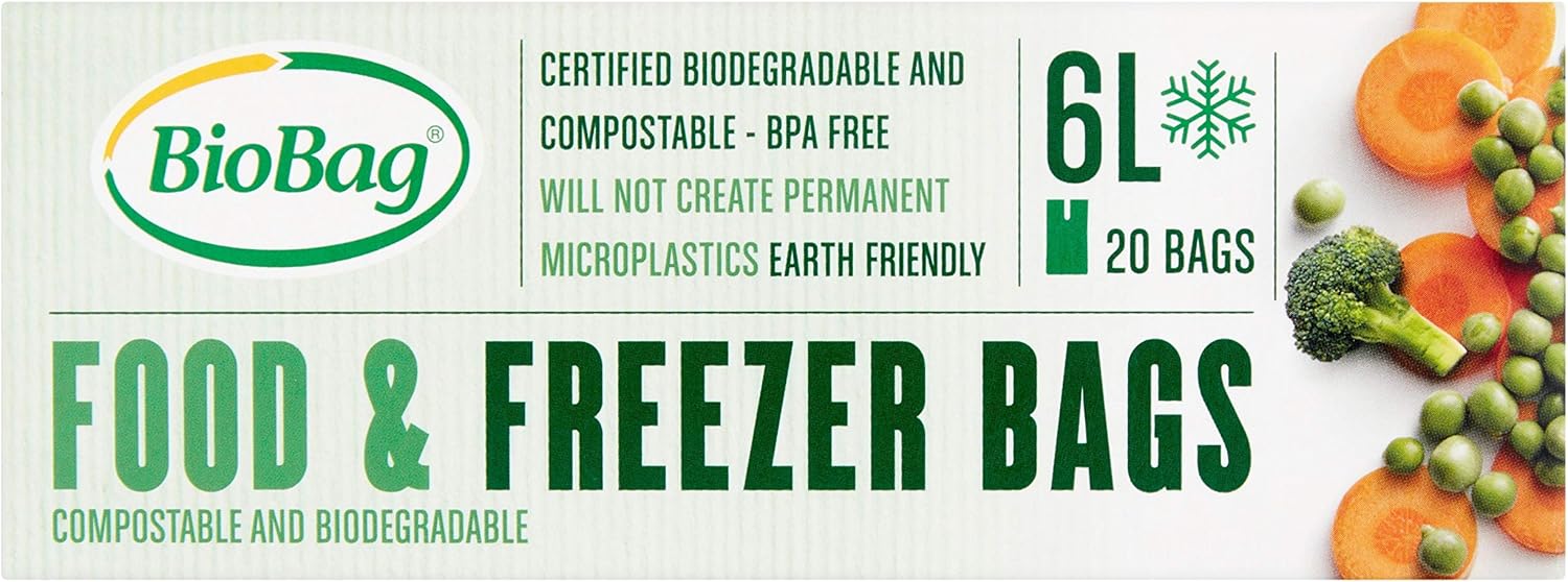 Biobag 6L Clear Food & Freezer Bags: Biodegradable, Compostable and BPA Free (20 bags), 18