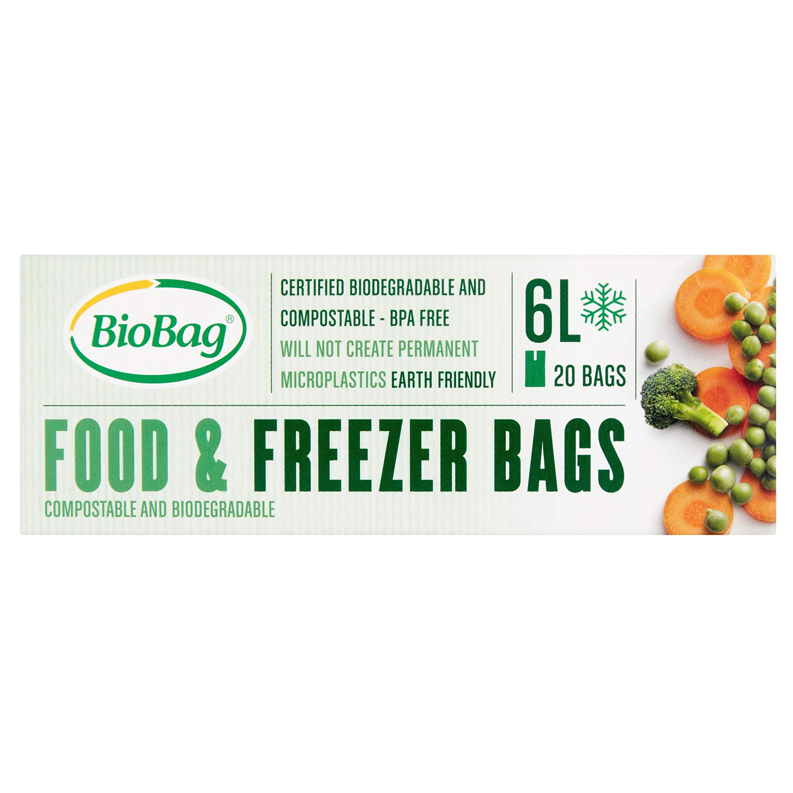 Biobag 6L Clear Food & Freezer Bags: Biodegradable, Compostable and BPA Free (20 bags)