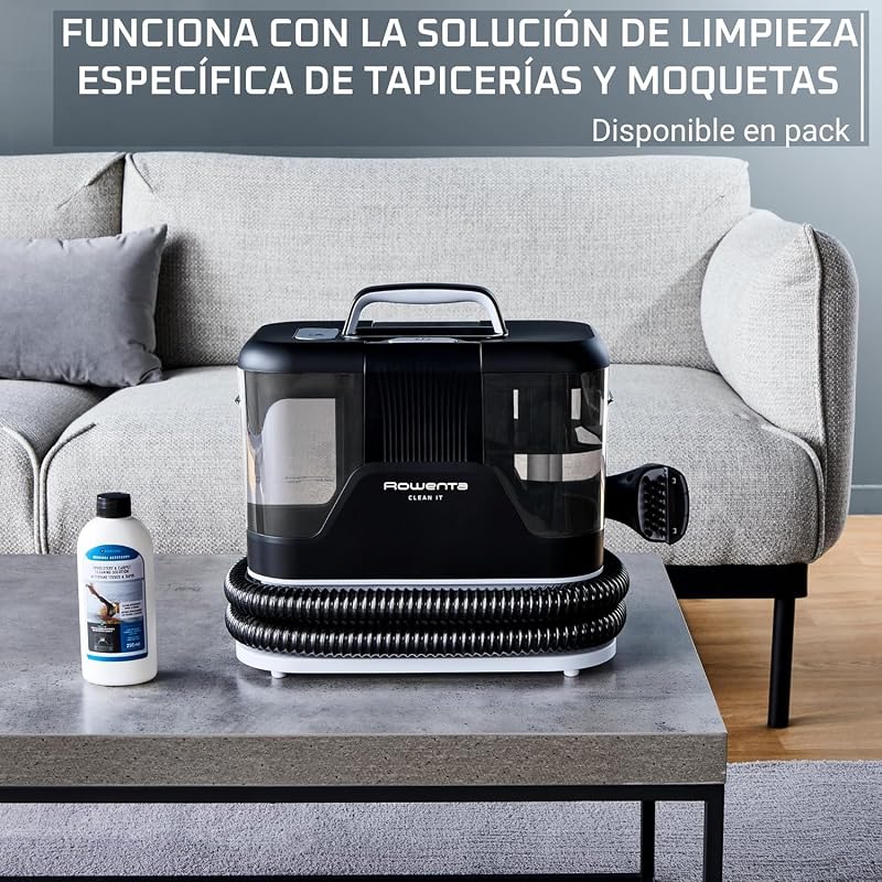 Rowenta clean it, aspirador multiuso para estofados, grande tanque removível com 1,8 l de água limpa e 1,5 l de águas residuais, design compacto, 12,5 kpa, 400 w, autolimpante, preto e branco, in5010