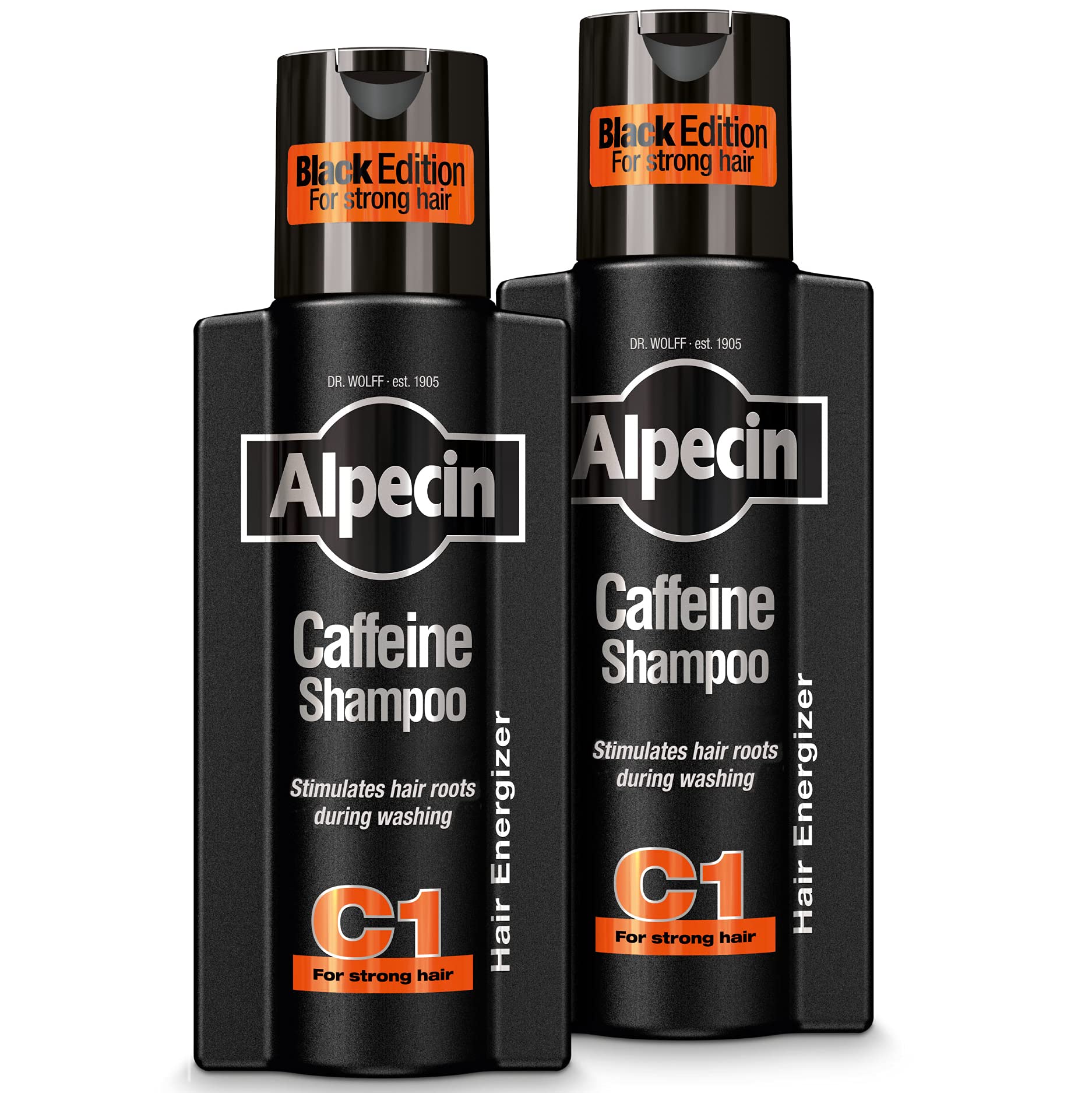 Alpecin Caffeine Shampoo C1 Black Edition - 2 x 250 ml - with new fragrance | Natural hair growth for men | Energy for strong hair | Hair Care for Men Made in Germany