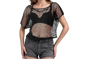 PKRFCJ 80s Neon Shirts for Women, Fishnet Top, Casual Neon Clothes, Off-Shoulder T-Shirt, Suitable for Masquerade Disco Party