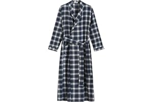 Latuza Men's Cotton Flannel Long Robe Full Length Plaid Bathrobe