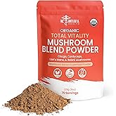 Organic Mushroom Powder Blend - 4-in-1 Reishi, Lion’s Mane, Cordyceps and Chaga Mushroom Supplement Extract Complex, Mushroom Blend Powder for Immune Boost & Brain Support, Add to Coffee, Tea or Water
