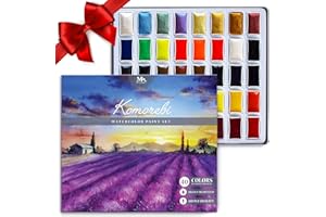 MOZART SUPPLIES Mozart Premium Japanese Watercolor Paint Set - 40 Rich Colors with Metallic, Neon Pans - Artist-Quality Set for Adults, Kids & Students - Water Color - Metallic Watercolor Paints