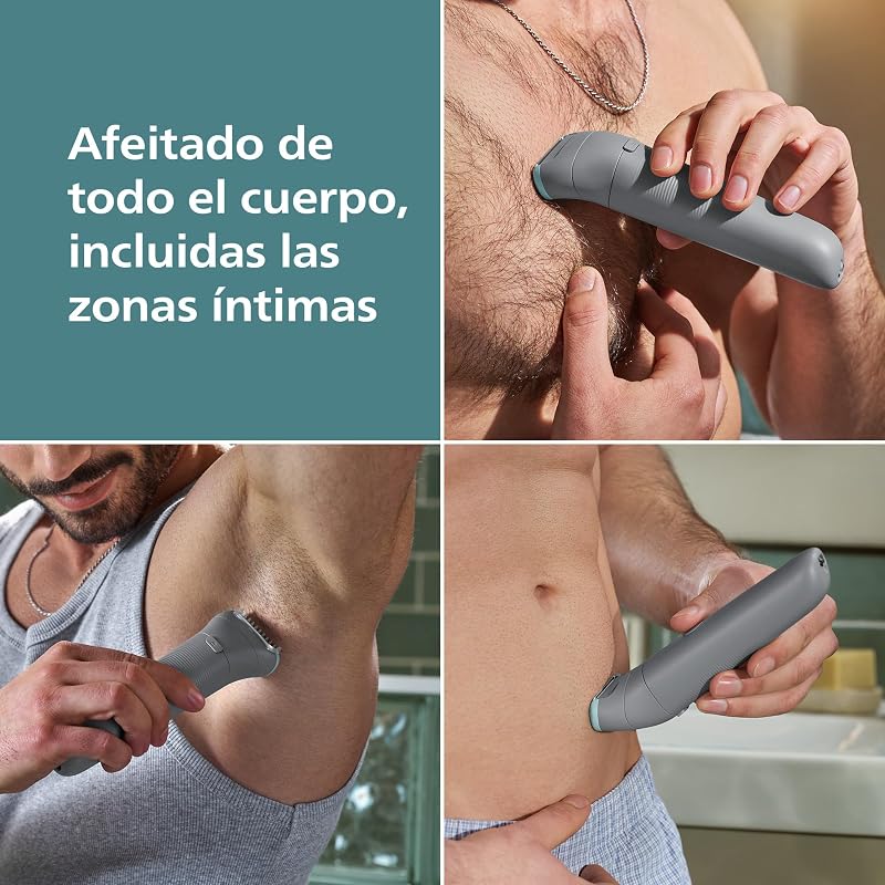 Body Shaver series 3000 - Depiladora masculina com sistema de proteção, Guarnições e ceras das áreas íntimas, Barbear suave e fechado, 100% impermeável, autonomia de 80 min., BG3480/15.