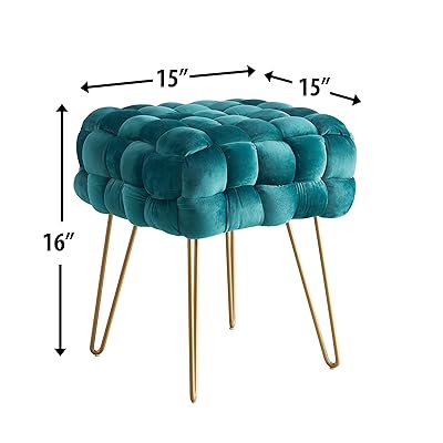 Buy Ornavo Home Mirage Modern Contemporary Square Woven Upholstered Velvet Ottoman With Gold Metal Legs Teal Online In Indonesia B0848jn9fx