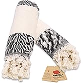 Bazaar Anatolia Turkish Hand Towels for Bathroom Set of 2 | 39"x19", Cotton | Bathroom & Decorative Hand Towels for Kitchen Dishcloth, Tea, Yoga, Face, Gym - Diamond Black