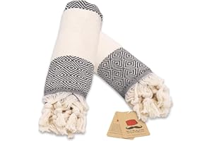 Bazaar Anatolia Turkish Hand Towels Set of 2 Decorative Towels for Bathroom 100% Cotton with Hanging Loop Boho Farmhouse Decor Kitchen Bath 39x19 with Fringe - Diamond Black
