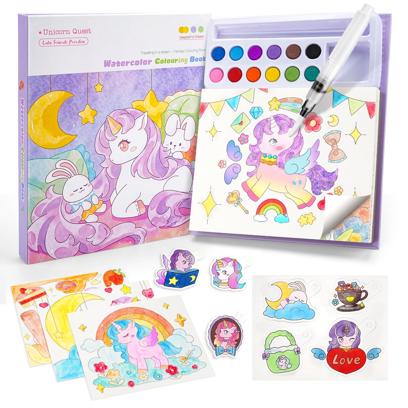 Ybzegrd Water Coloring Book For Kids:12 Colors 3-In-1 Paint Set With 3 Types Coloring Workbook & Brush | Art Crafts Activity/Educational Toys For Girls Boys Ages 3+ | No Mess Watercolor Painting Kit