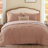 Queen Comforter Set - 7 Pieces Autumn Leaf Gauze Muslin Bedding Sets for All Seasons, Lightweight Breathable Bed in a Bag Queen with Revesible Farmhouse Comforter, Sheets, Pillowcases & Shams