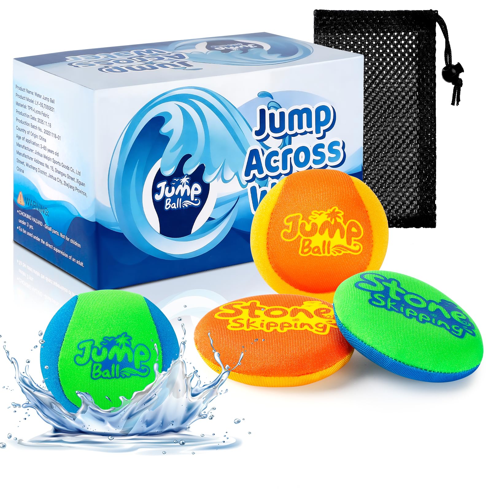 LETREEN 4Pcs Water Skipping Balls for Ocean, Beach, Lake & Pool – 2 Balls & 2 Discs – Soft Gel Water Bouncing Ball for Easy Skipping – Skim Ball Perfect for Kids & Adults with Net Storage Bag