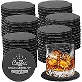72 PCS Black Natural Slate Coasters Bulk Set 4 Inch Laser Engraving Blanks with Anti Scratch Bottoms for Home, Office, Bar, Gifts Round Coasters