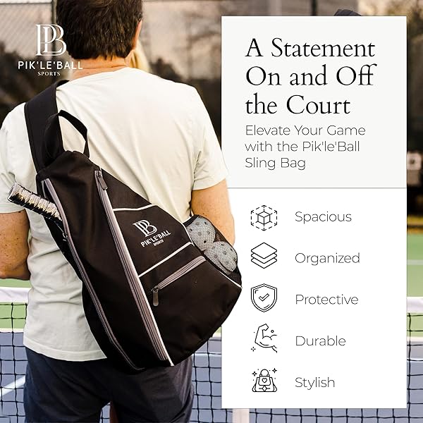 PIK’LE’BALL SPORTS PICKLEBALL SLING BAG – STYLISH, WATERPROOF, LIGHTWEIGHT, & SPACIOUS CROSSBODY SLING BAG FOR MEN AND WOMEN WITH PICKLEBALL PADDLES POCKET, BALL HOLDER, ADJUSTABLE STRAP – GREY