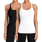 ATTRACO 2 Pack Ribbed Workout Tank Top with Built in Bra for Women Tight Fit Seamless Yoga Top