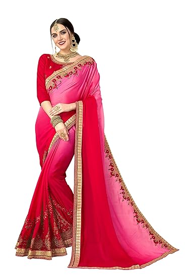 Womens Silk Saree With Blouse Piece (luxury106_Pink)