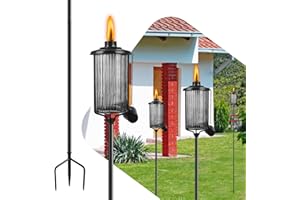 FALBAWR 4 Pack Glass Citronella Torches, 16 oz Garden Torches for Outside with 3-Prong Grounded Stake, 55 inch Outdoor Black Glass Flame Light Torch for Yard, Patio, Deck, Garden, Party, Landscape