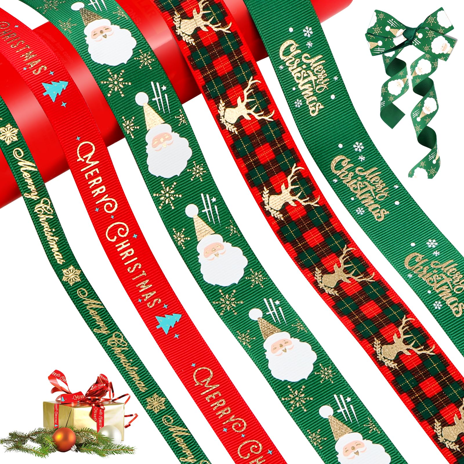 RUNEAY Pack of 5 Christmas Gift Ribbons