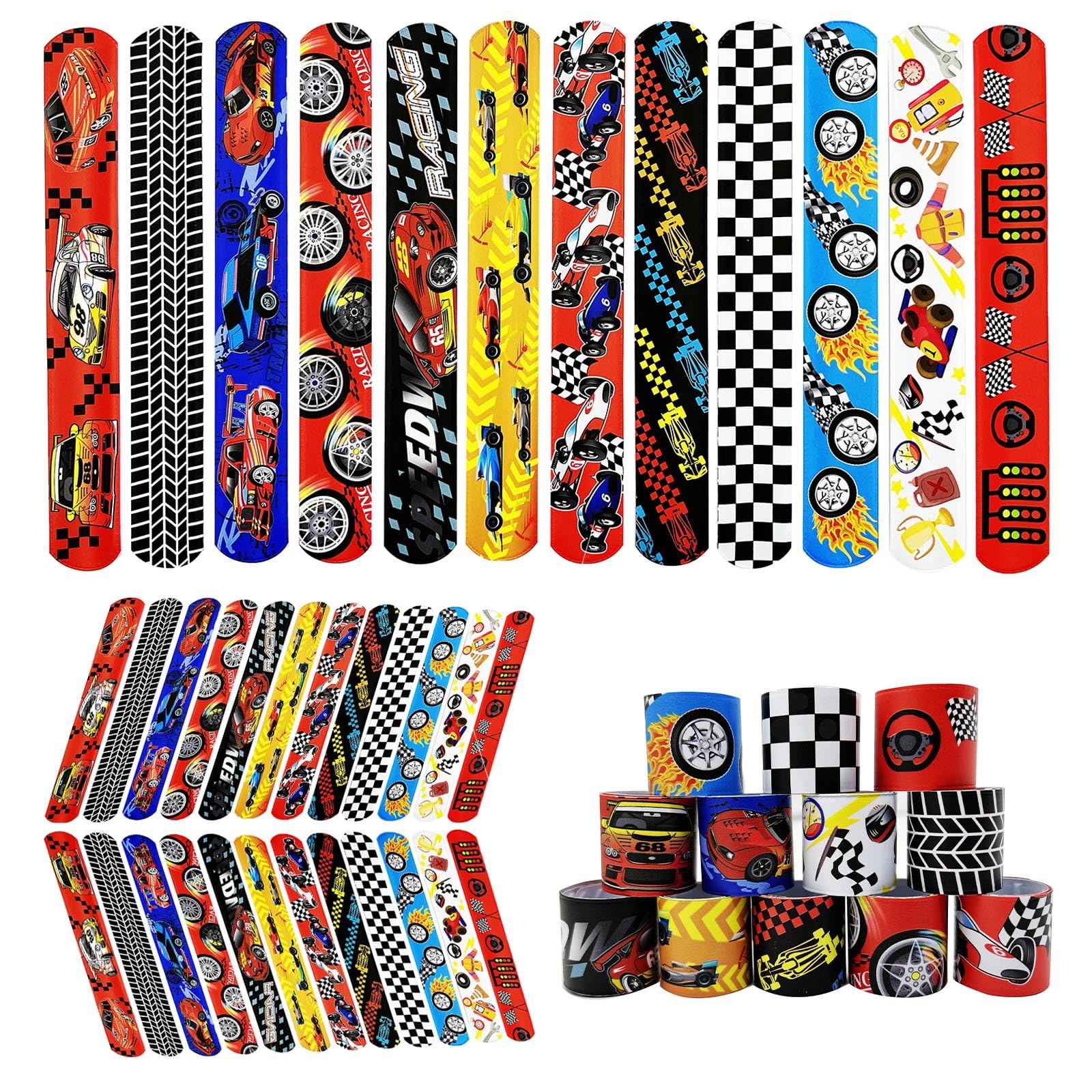 Mienocol 24 PCS Race Car Slap Bracelets Wristband Slap Bands,Butterfly Party Snap Band Bracelets for Kids Racing Theme Party Bag Filler,Birthday Party Favors Classroom Prizes Xmas Gifts
