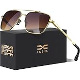 Luenx Mens Women Aviator Polarized Sunglasses: Square UV400 Driving | Small Medium 58mm Lens,Lightweight,Metal Frame,Polygon Shades,Adjustable Nose Pads,Scratch-Resistant,Eye Protection