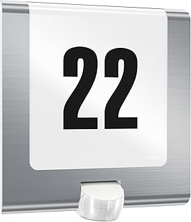 Steinel Außenleuchte L 220 LED Edelstahl, mit Hausnummer, 7.5 W, 180° Bewegungsmelder, max. 10 m Reichweite, schlagfest