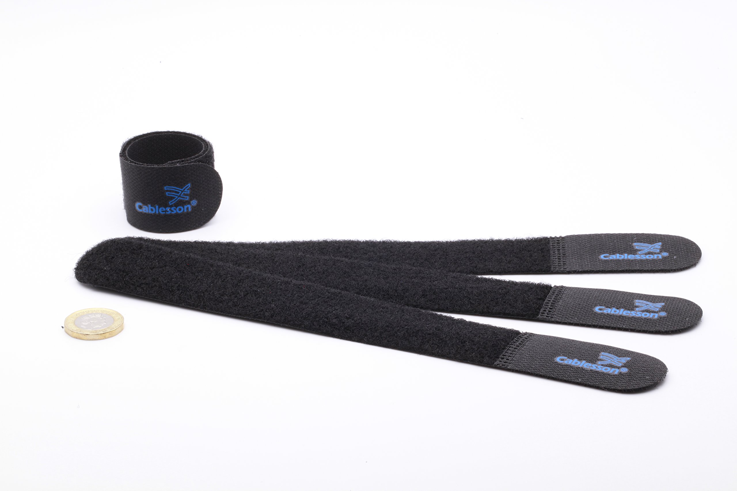 Cablesson Reusable Releasable Hook and Loop Nylon Cable Ties - Pack of 30 - Chunky Pack - Straps and Keep wire cord tidy - Black