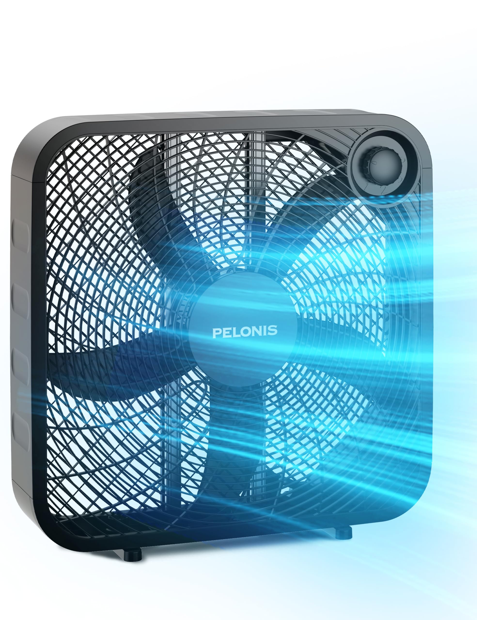 Pelonis Box Fan 20 Inch – Adjustable 3 Speeds For the Perfect Noise Level for Sleeping – 4 Blade Technology Provides Powerful Airflow to Beat the Heat – Sleek Design, Lightweight, Durable, Black