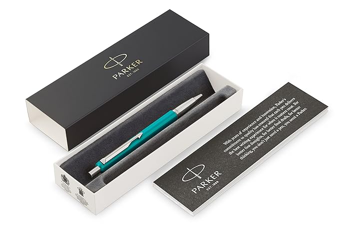Parker Vector Kugelschreiber (mit Chromzierteilen, Mittlere Schreibspitze, blaue Tinte, Geschenkbox) smaragdgrün
