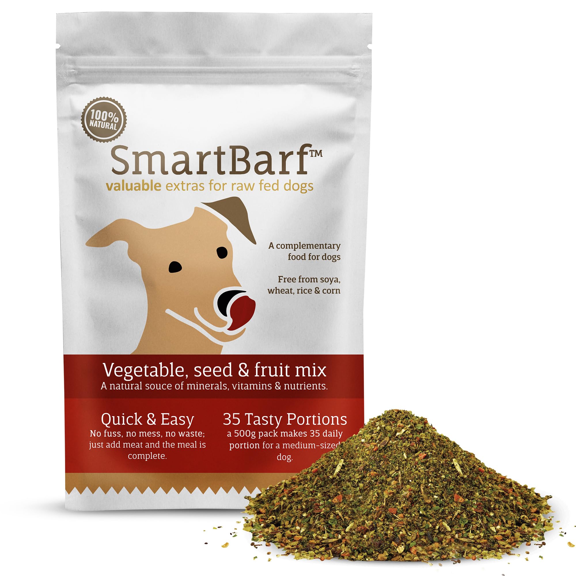 SmartBarf Vegetable, Seed & Fruit Mix (500g) A natural meal booster rich in prebiotics, minerals, vitamins & nutrients - Improve your dog's raw or home prepared meal by adding SmartBarf - 1 Pouch