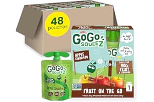 GoGo squeeZ Applesauce and Fruit Puree, Apple Cinnamon, 3.2 oz (Pack of 48), Unsweetened Fruit Snacks for Kids, Gluten Free, Nut Free and Dairy Free, Recloseable Cap, BPA Free Pouches