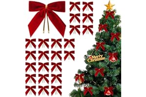 24 Pcs Velvet Christmas Bows for Christmas Trees, 3.54×3.54 inch Rustic Velvet Gift Bow Xmas Tree Bows, Vintage Xmas Ornament