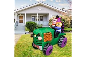 VIKIMORA 5.5Ft Long Halloween Inflatable Car Tractor Lights Decor Outdoor Indoor Holiday Decorations, Halloween Blow up Light