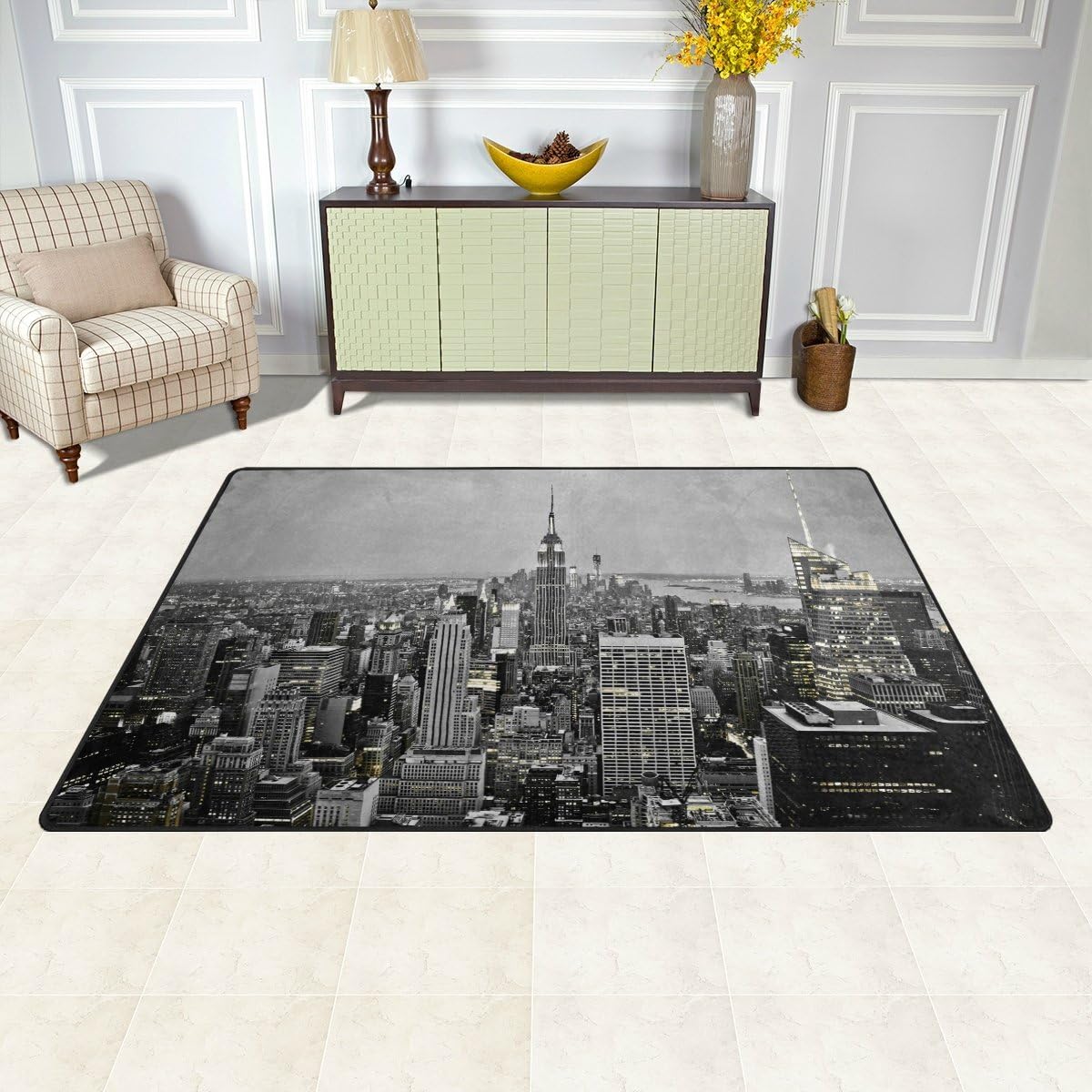 100 X 150 Cm 3 X 5 Ft Naanle New York City Skyline At Night Non Slip Area Rug For Living Dinning Room Bedroom Kitchen New York Cityscape Nursery Rug Floor Carpet Yoga Mat