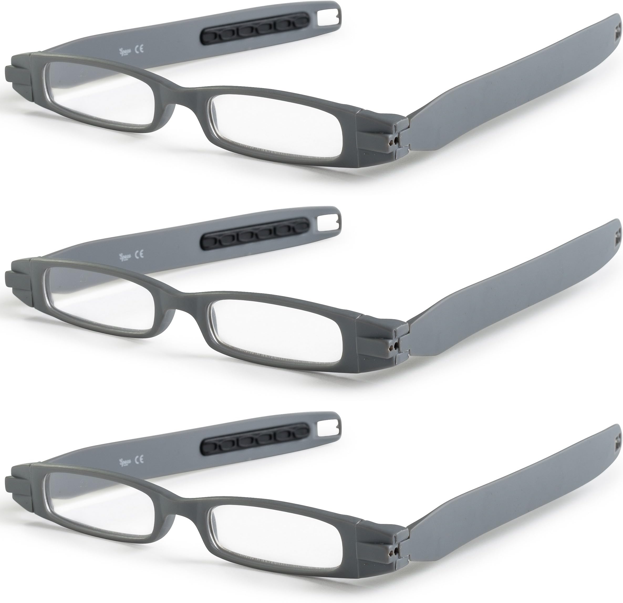 Specs Great Value Elegant Style Extra Clear Vision Folding Reading Glasses Includes Microfiber Cleaning Cloth, 1.00, Grey, Pack of 3