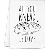 Moonlight Makers, All You Knead Is Love, Flour Sack Kitchen Towel, Sweet Housewarming Gift, Funny Dish Towel, Farmhouse Kitchen Décor, (White)