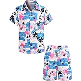 Arshiner Boys 2 Piece Outfits Hawaiian Shorts Sets Button Down Shirt and Shorts Summer Beach Clothes for 2-12 Years
