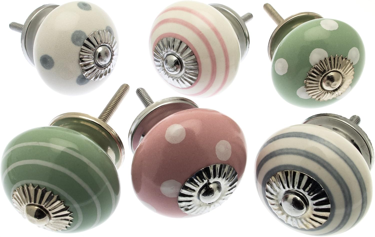 Mango Tree Cupboard Knobs, Decorative Light Mint Green, Pink and Grey with Dots