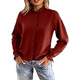 Simplee Short Knit Fall Cardigan Sweaters Cute Ruffle Mock Neck Long Sleeve Button Down Open Front Cardigans Trendy Outfits