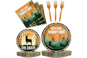 Kepeel 96 Pcs Hunting Camo Party Paper Plates Napkins, Oh Deer Baby Shower Birthday Party Decorations Supplies Disposable Dinnerware Tableware for Kids, Serves 24