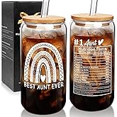 Mason Life Valentines Day Aunt Gifts, 20 OZ Best Aunt Ever Glass, Nutritional Facts Glass Cup, Coffee Glass Cup, Birthday Gifts from Niece,Nephew