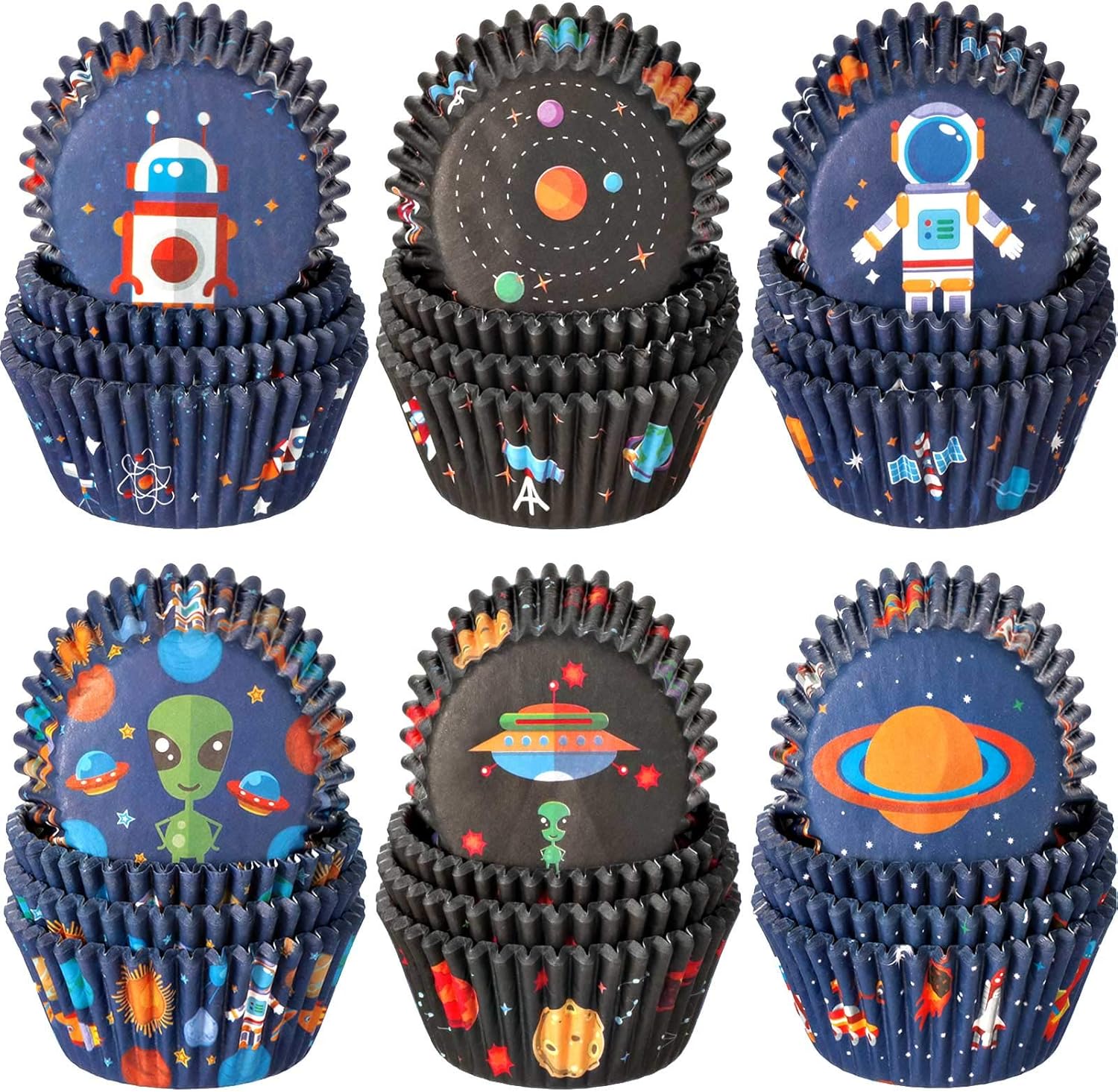 600 Pieces Space Adventure Cupcake Liners Outer Space Rocket