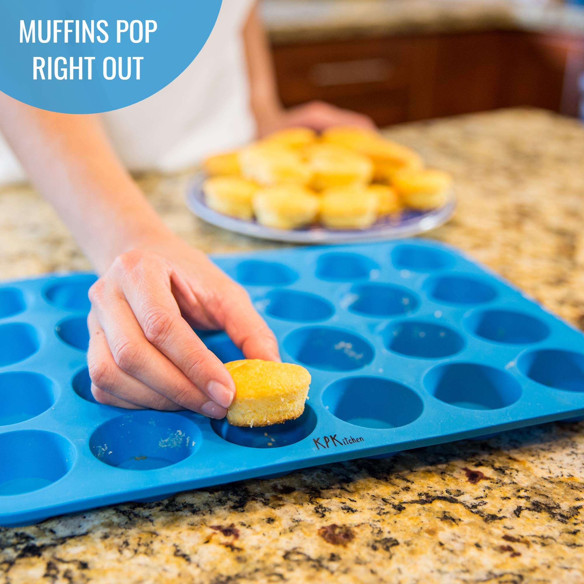 Silicone Muffin Pan & Mini Cupcake Baking Set (12 & 24 Cup) - Non Stick Mini Muffin Tin - BPA Free & Dishwasher Safe Silicon Bakeware Pans/Tins - Rubber Trays & Molds - Free Recipe eBook & Muffin Cups