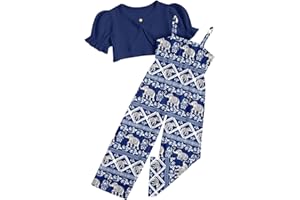 Evensu Toddler Girl Sleeveless Jumpsuits 2 Piece Outfits Ruffle Short Sleeve Cardigan Romper Set for 3-7 Years