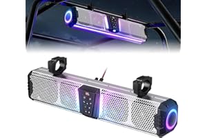 KEMIMOTO Midnight S60 26-inch UTV Sound Bar Waterproof IP66, 65Hz Deep Bass, Metal-Built, Synced Multicolor Lights, UTV Bluetooth Soundbar for UTV ATV Golf Cart Marine Boat fits 1"-2" Roll Bar
